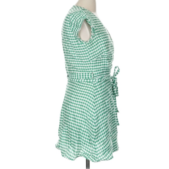 Reformation Rodin Linen Mini Dress Green Gingham Plaid Wrap Dress Medium - Picture 6 of 6